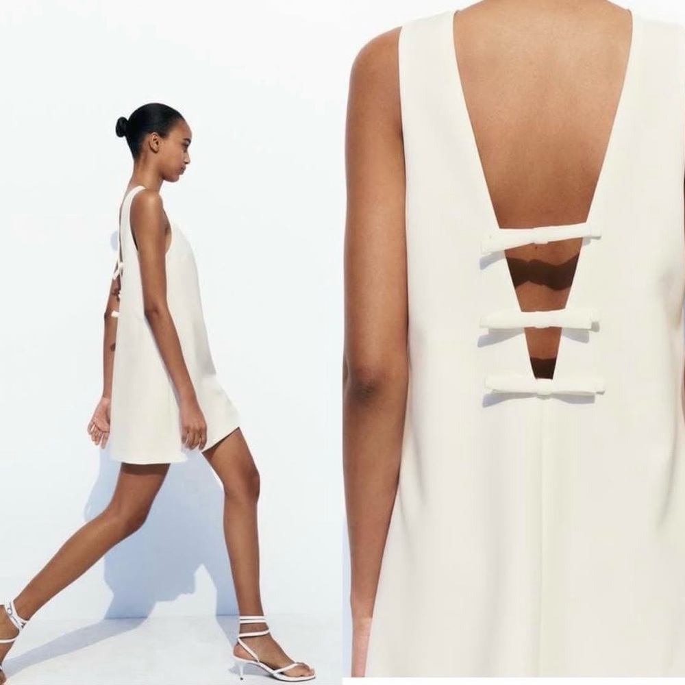 Zara White Backless Dress with Bow Details